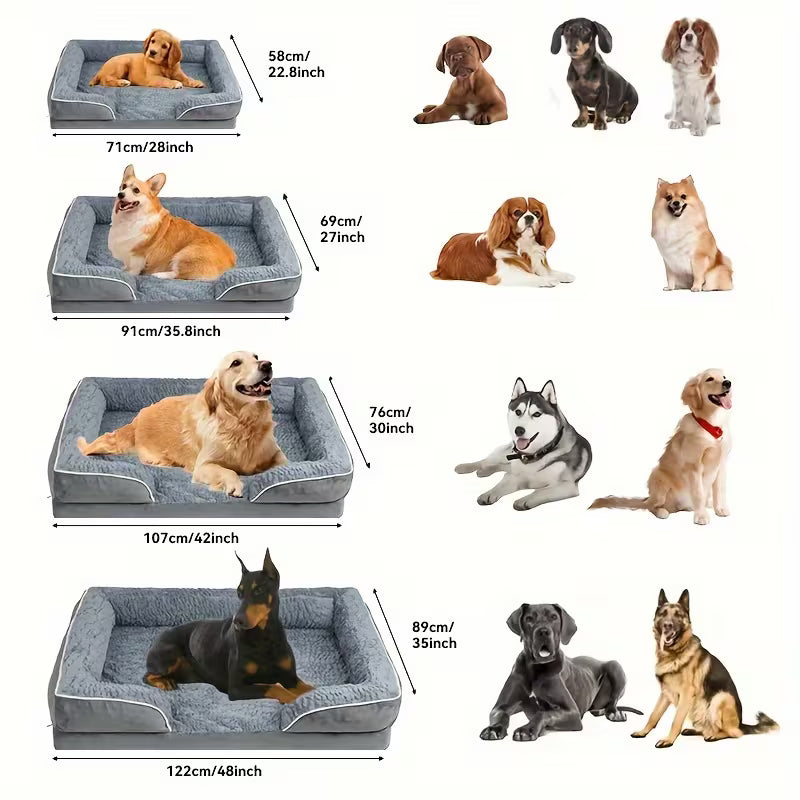 Plush Orthopedic Sofa Dog Bed with Removable Washable Cover