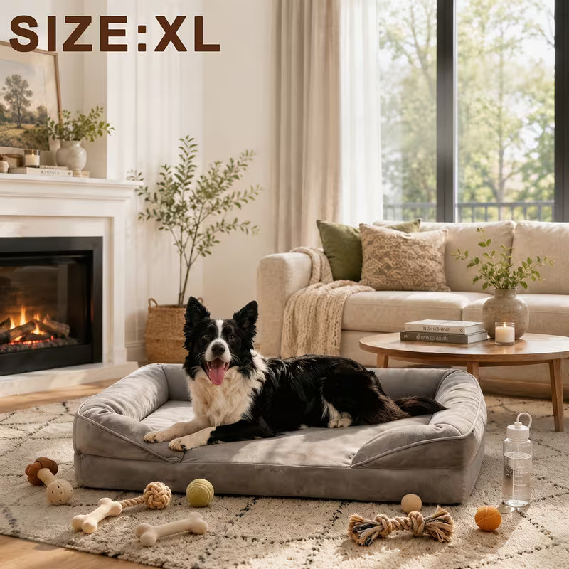 Cat and Dog Bed, Comfortable Pet Sofa Bed, with Removable, Machine-Washable Cover and Non-Slip Base, Gray