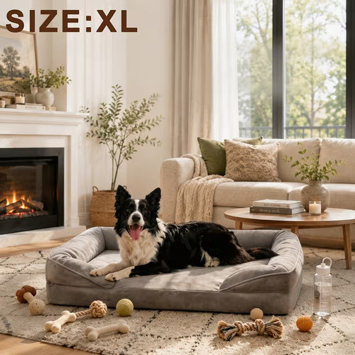 Cat and Dog Bed, Comfortable Pet Sofa Bed, with Removable, Machine-Washable Cover and Non-Slip Base, Gray