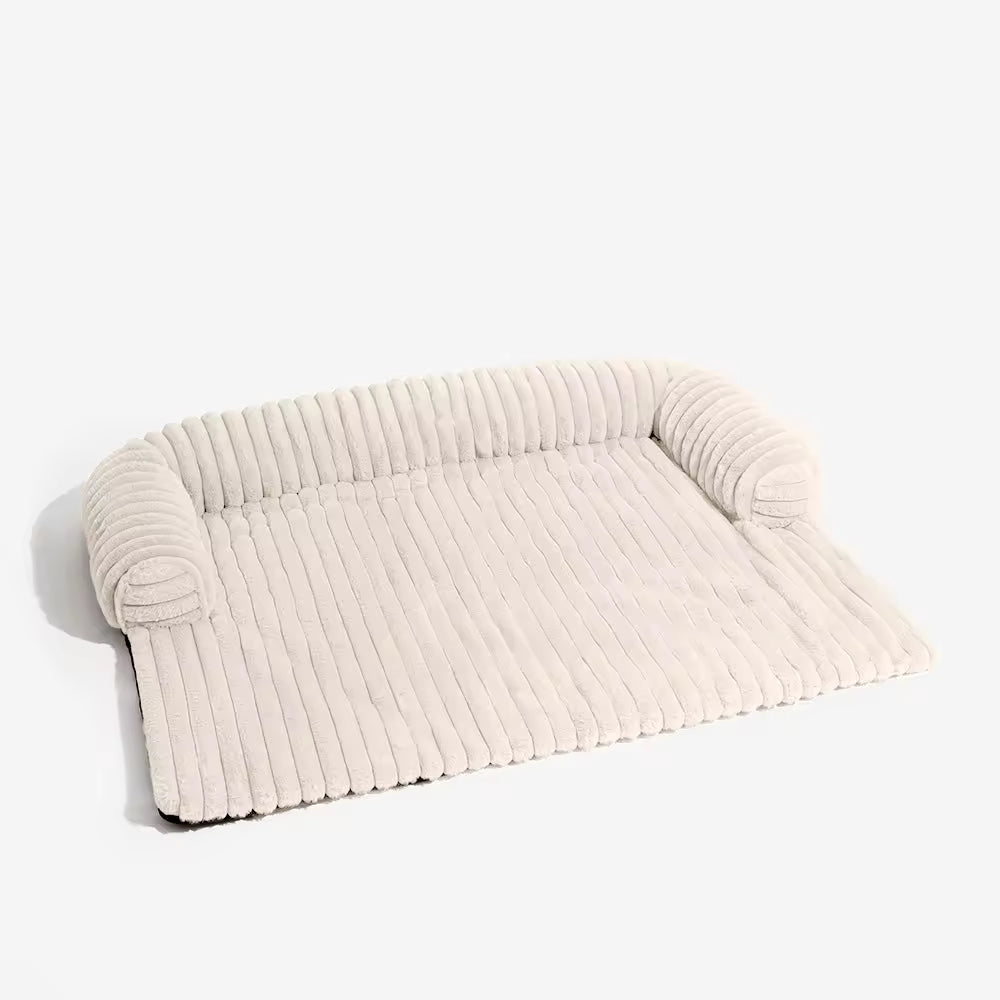 Calming Pet Couch Cover with Bolster, Striped Plush Sofa Protector for Dogs & Cats, Removable Washable Cover