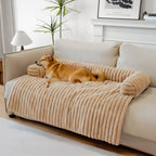 Calming Pet Couch Cover with Bolster, Striped Plush Sofa Protector for Dogs & Cats, Removable Washable Cover