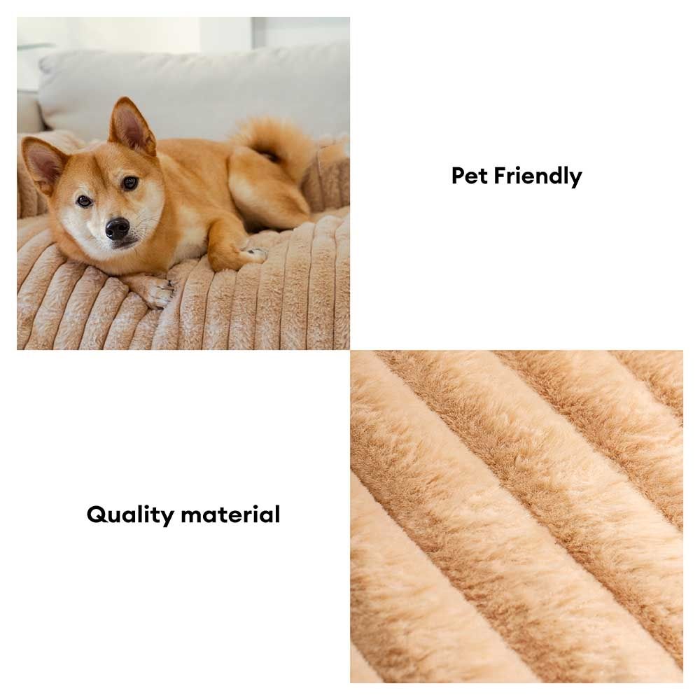 Calming Pet Couch Cover with Bolster, Striped Plush Sofa Protector for Dogs & Cats, Removable Washable Cover