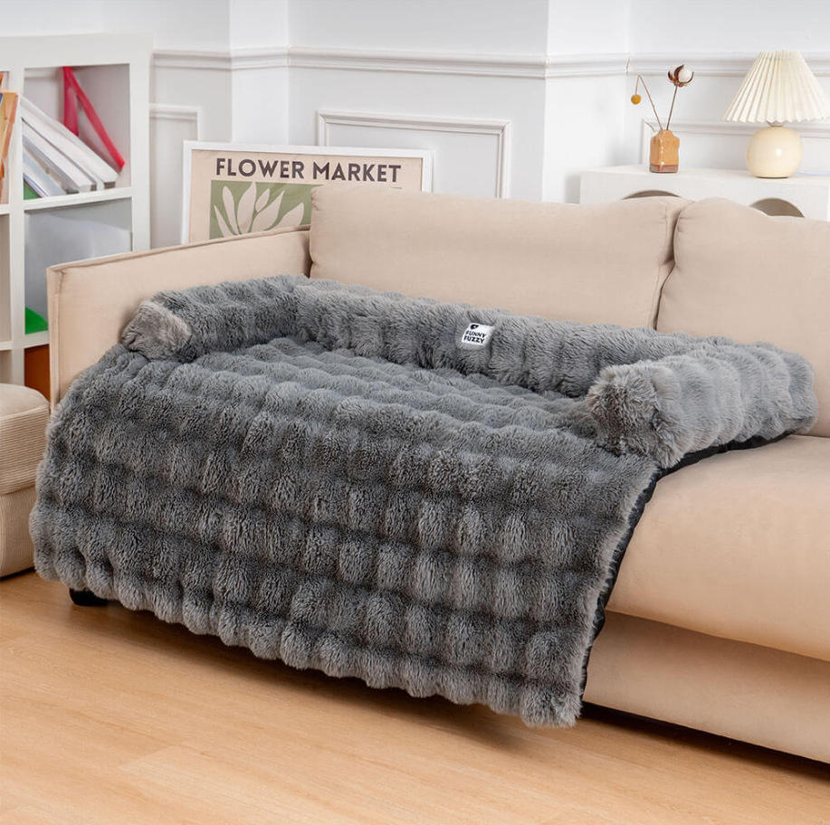 Plush Flannel Pet Sofa Protector Mat | Non-Slip Machine Washable Couch Cover for Dogs & Cats