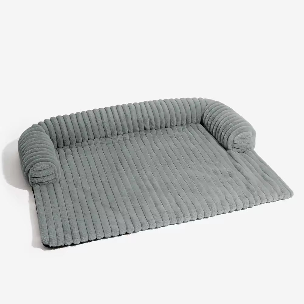 Calming Pet Couch Cover with Bolster, Striped Plush Sofa Protector for Dogs & Cats, Removable Washable Cover