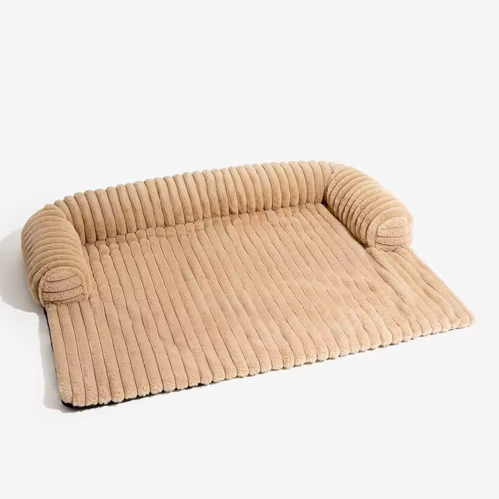 Calming Pet Couch Cover with Bolster, Striped Plush Sofa Protector for Dogs & Cats, Removable Washable Cover